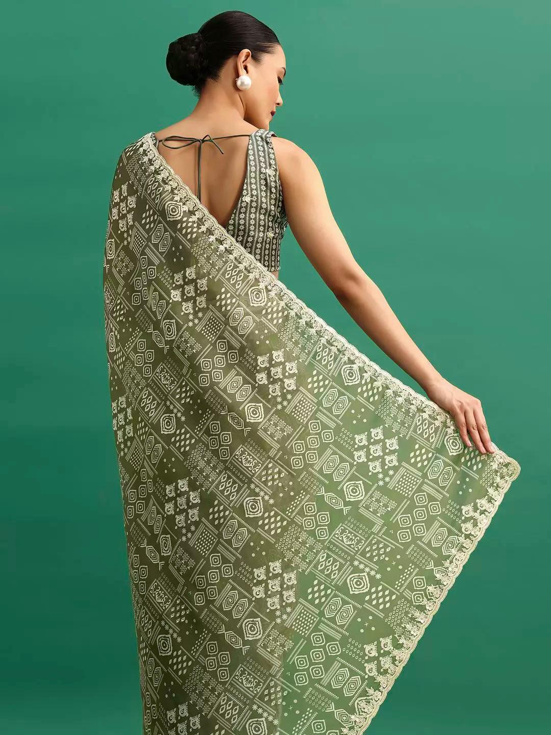 Chinnon Silk Digital Prints & Embroidery Codding & Sequins Work