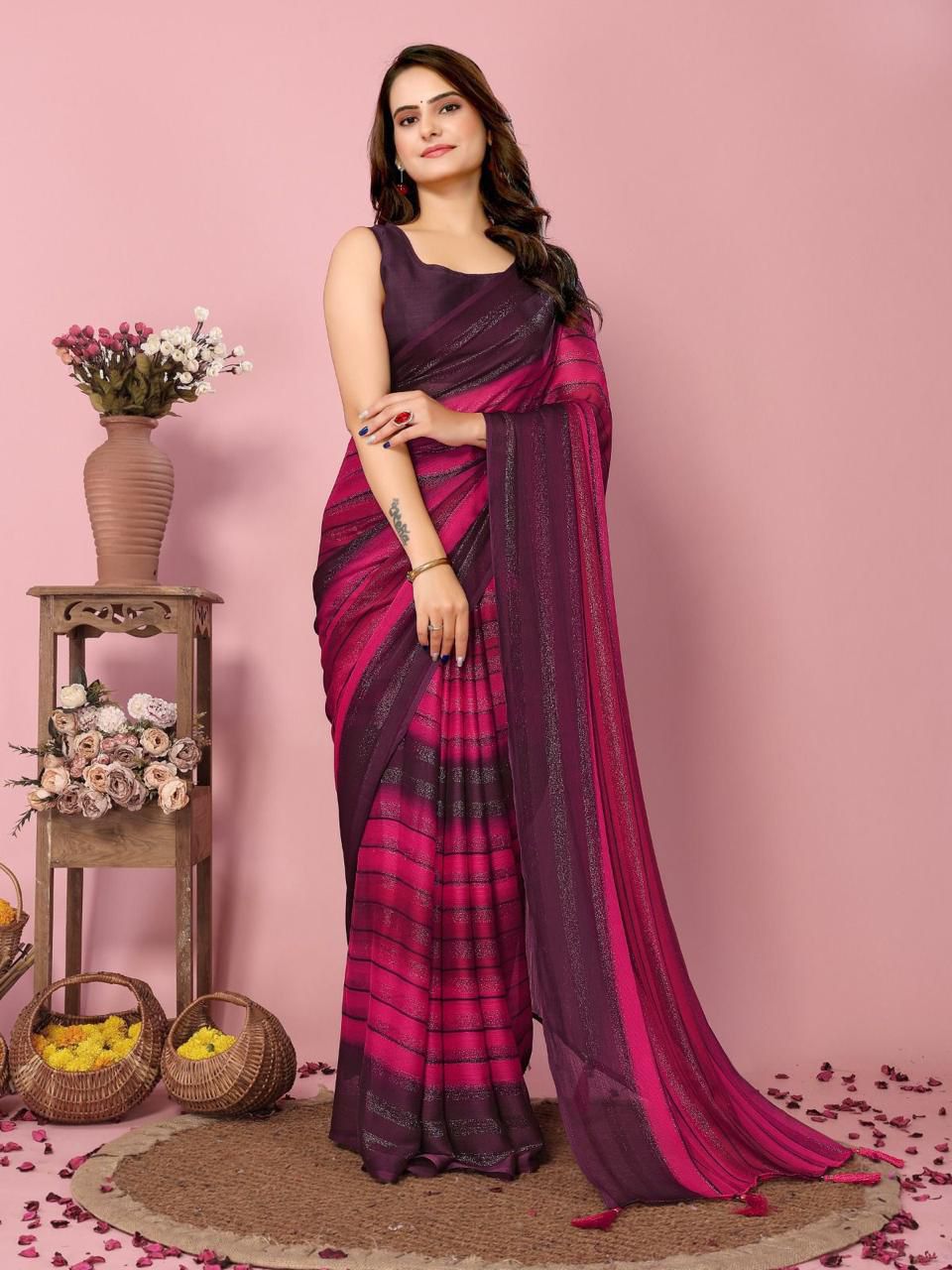 SOFT NAYLONE SAREE Three tone colour shade saree