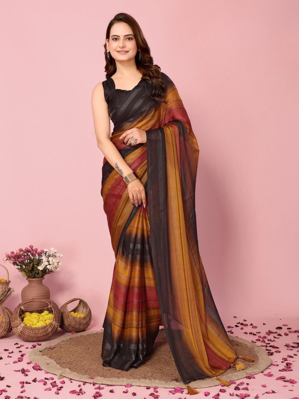 SOFT NAYLONE SAREE Three tone colour shade saree