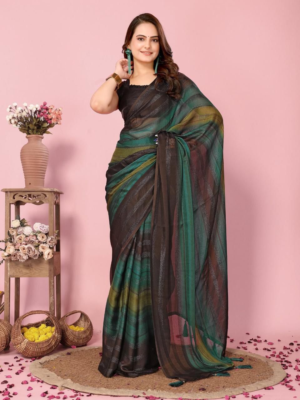 SOFT NAYLONE SAREE Three tone colour shade saree