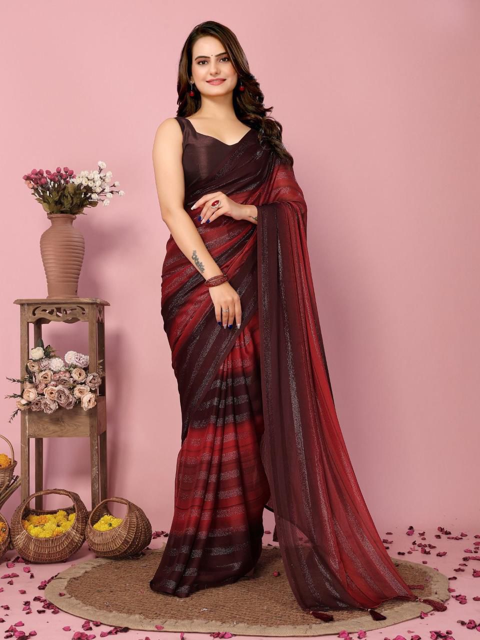 SOFT NAYLONE SAREE Three tone colour shade saree