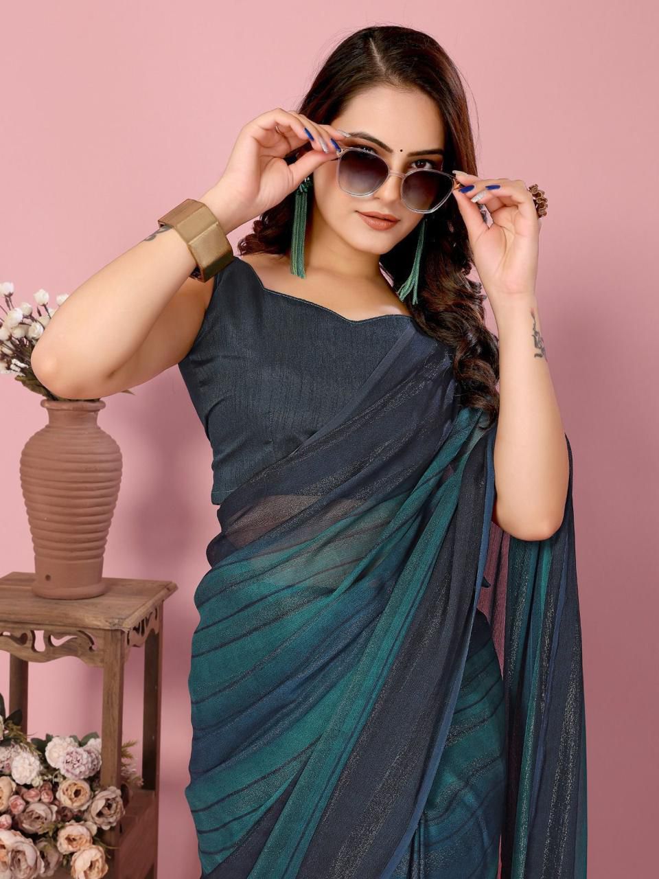 SOFT NAYLONE SAREE Three tone colour shade saree