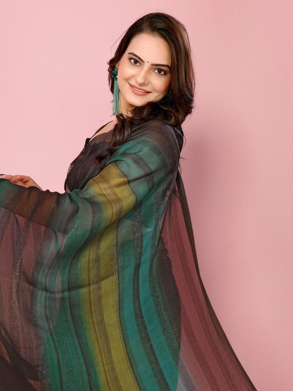 SOFT NAYLONE SAREE Three tone colour shade saree