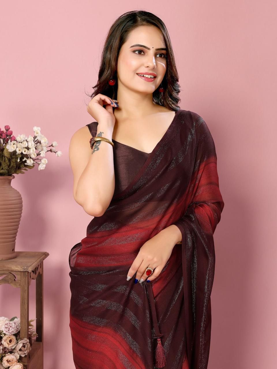 SOFT NAYLONE SAREE Three tone colour shade saree
