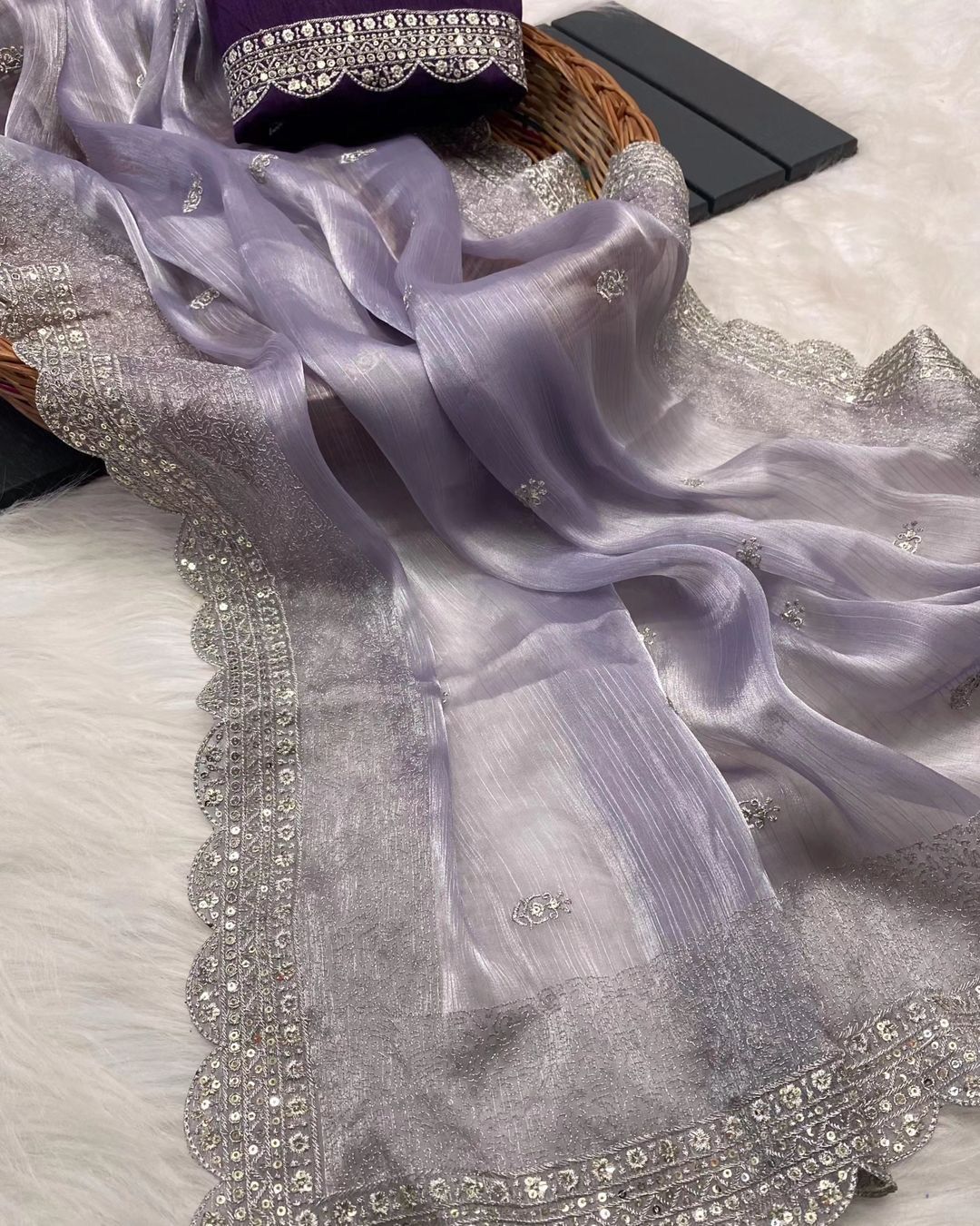 new designer heavy embrodery work saree with silk fabric