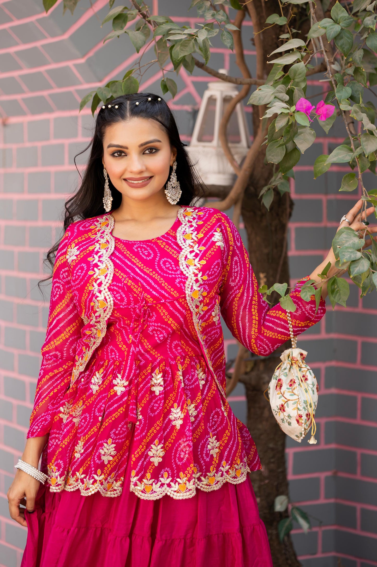 New Launching Holi special Bandhej Lehenga crop top & jecket