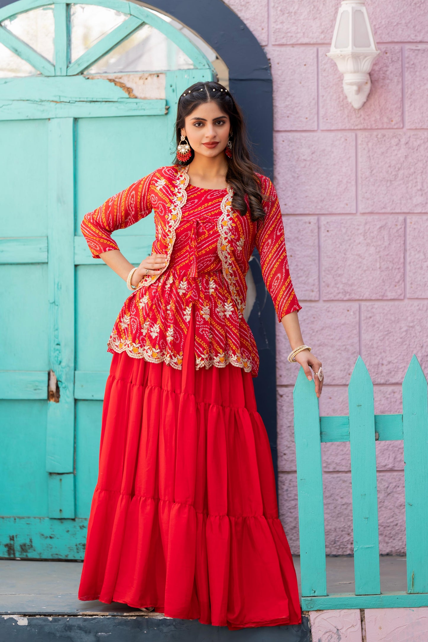 New Launching Holi special Bandhej Lehenga crop top & jecket