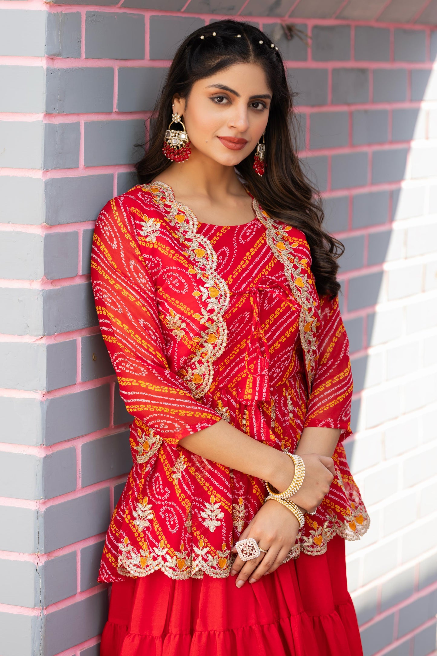 New Launching Holi special Bandhej Lehenga crop top & jecket