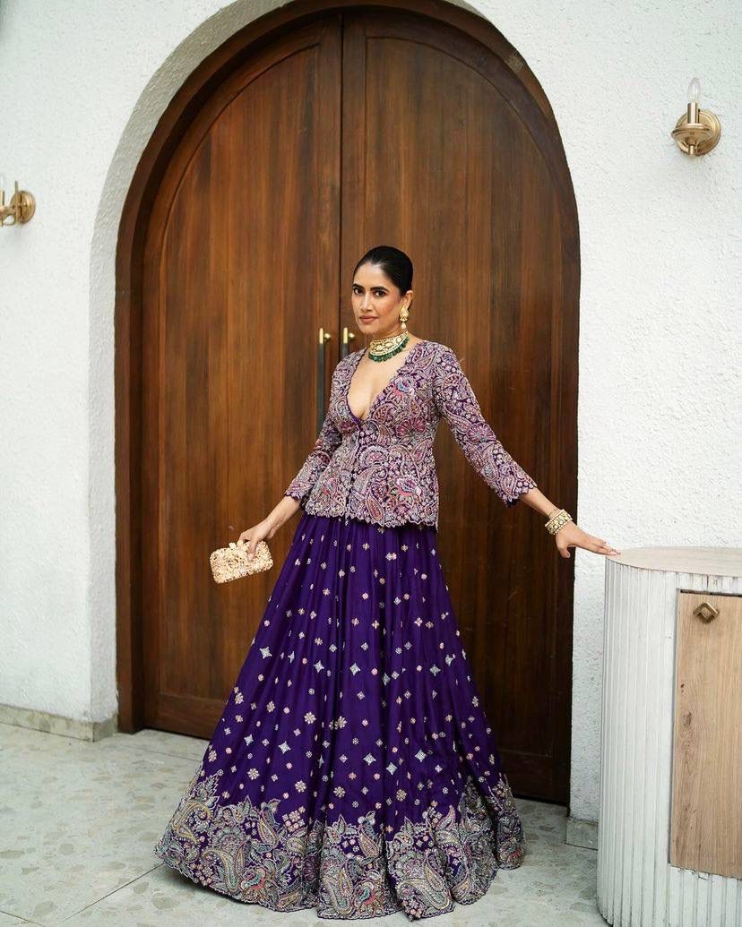 NEW DESIGNER GOWN WITH KOTI SET IN BEAUTIFUL THREAD EMBROIDERY WORK