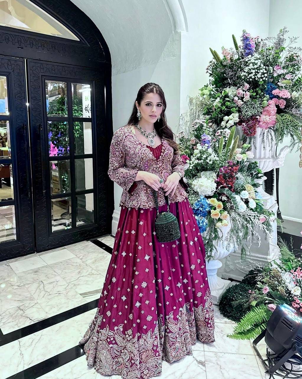 NEW DESIGNER GOWN WITH KOTI SET IN BEAUTIFUL THREAD EMBROIDERY WORK