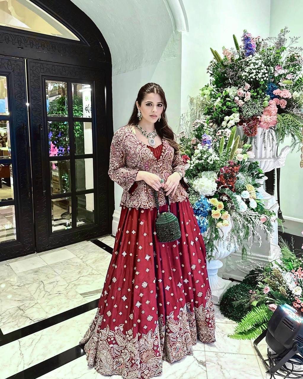 NEW DESIGNER GOWN WITH KOTI SET IN BEAUTIFUL THREAD EMBROIDERY WORK