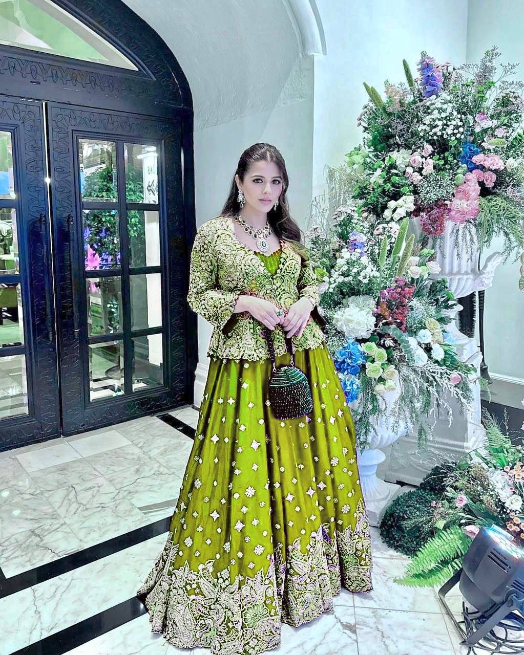 NEW DESIGNER GOWN WITH KOTI SET IN BEAUTIFUL THREAD EMBROIDERY WORK