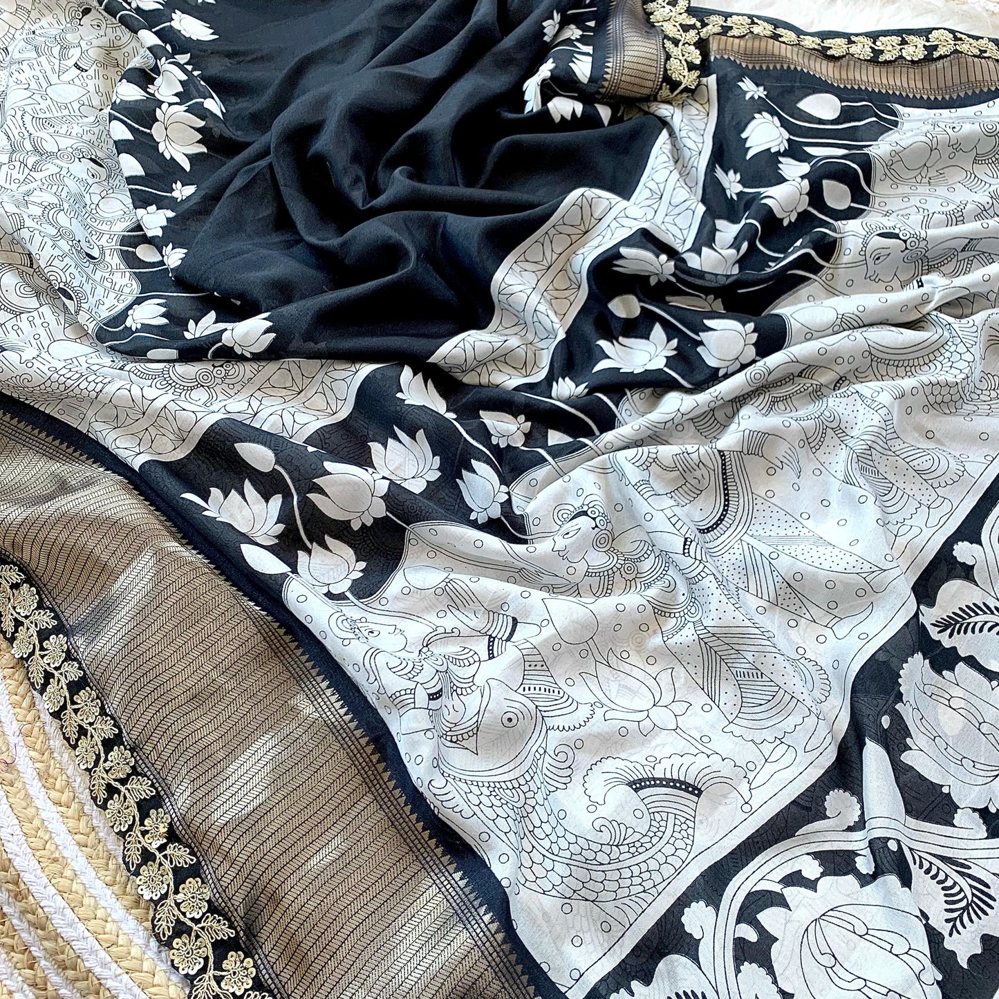 Kalamkariprint Soft Dola Silk saree
