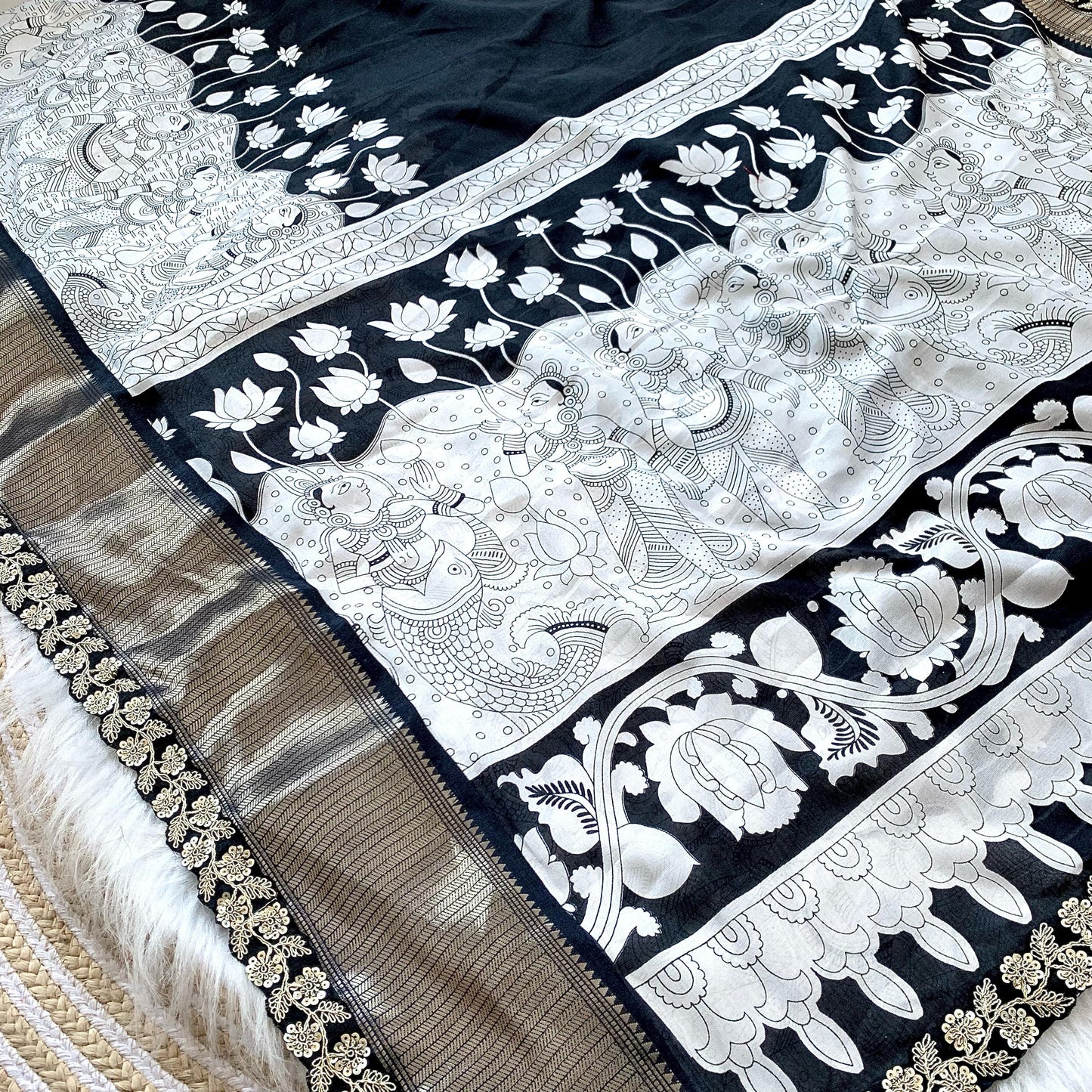 Kalamkariprint Soft Dola Silk saree
