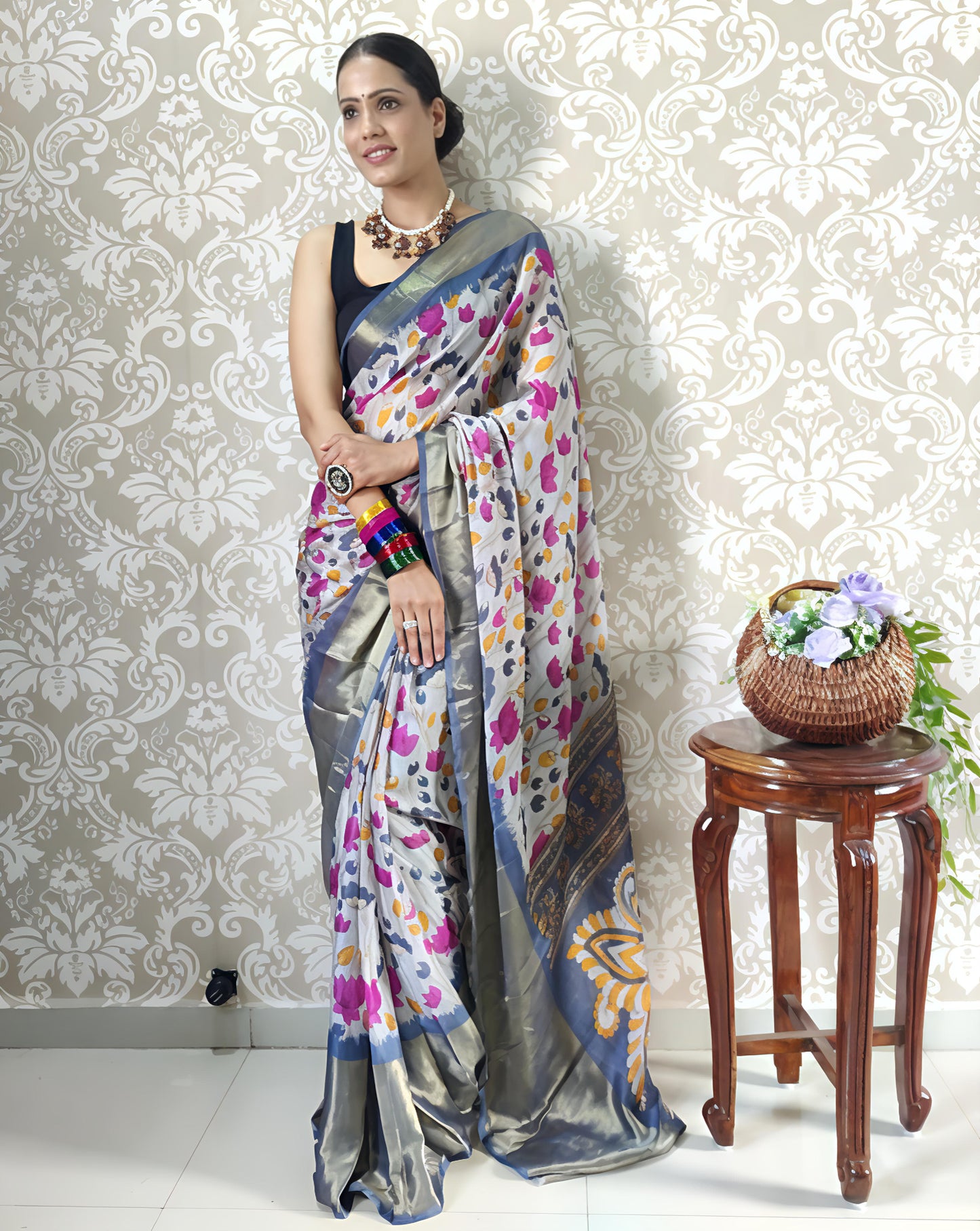 Heavy moss chiffon saree