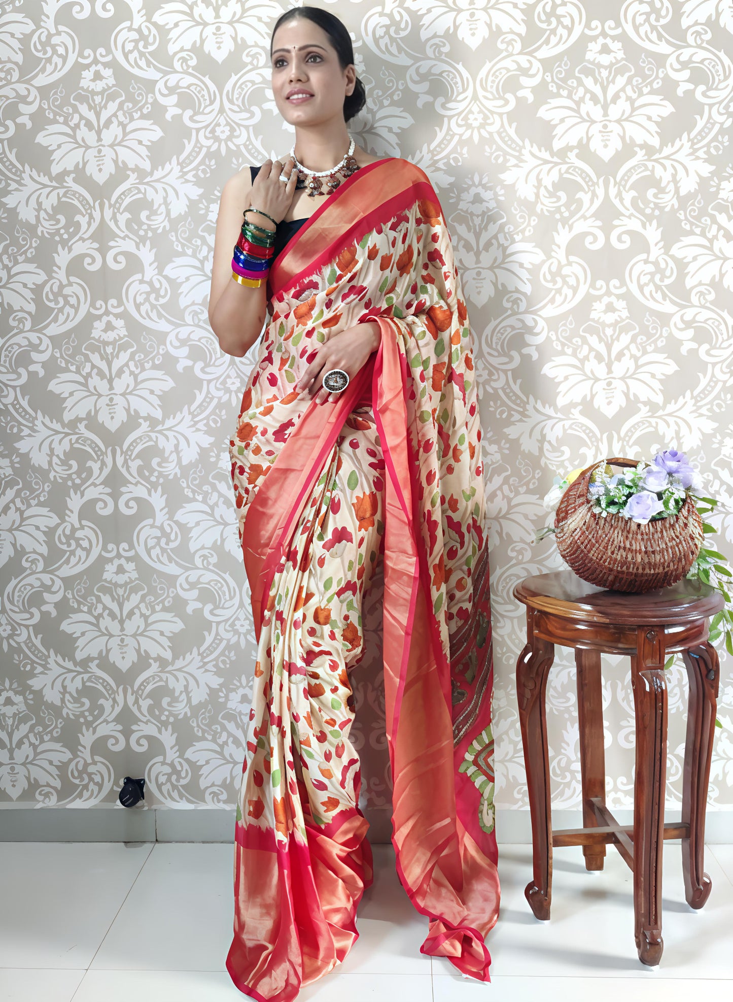 Heavy moss chiffon saree