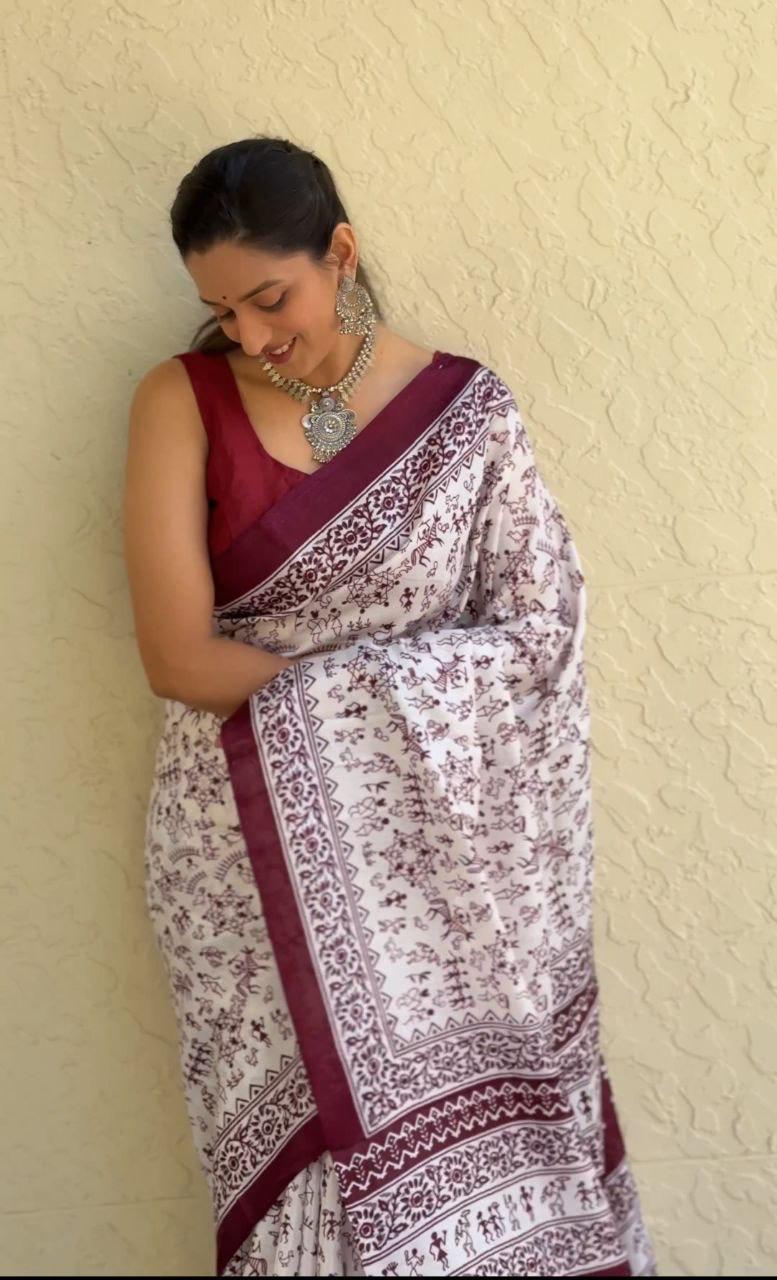 Lvsakhi Chaapa Silk Warli Print Saree