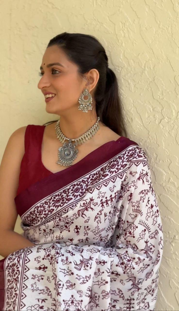 Lvsakhi Chaapa Silk Warli Print Saree