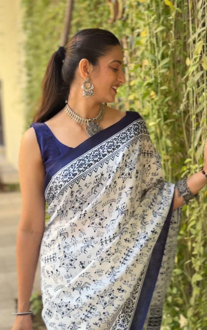 Lvsakhi Chaapa Silk Warli Print Saree