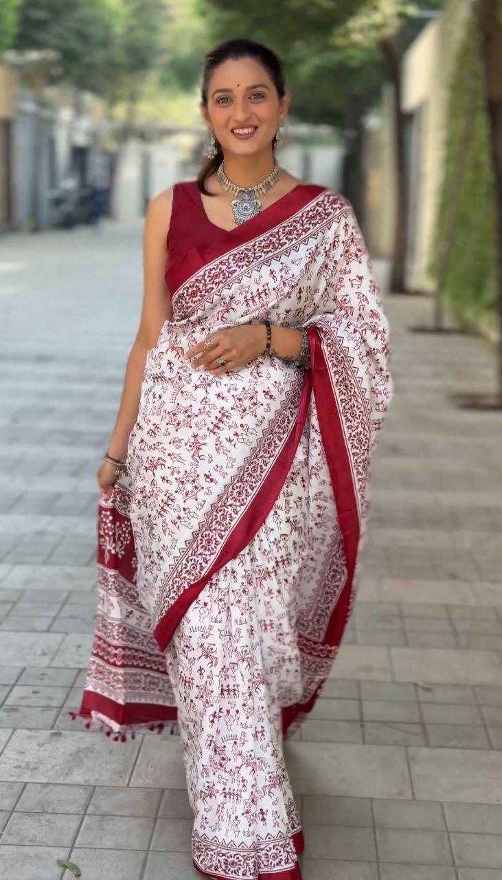 Lvsakhi Chaapa Silk Warli Print Saree