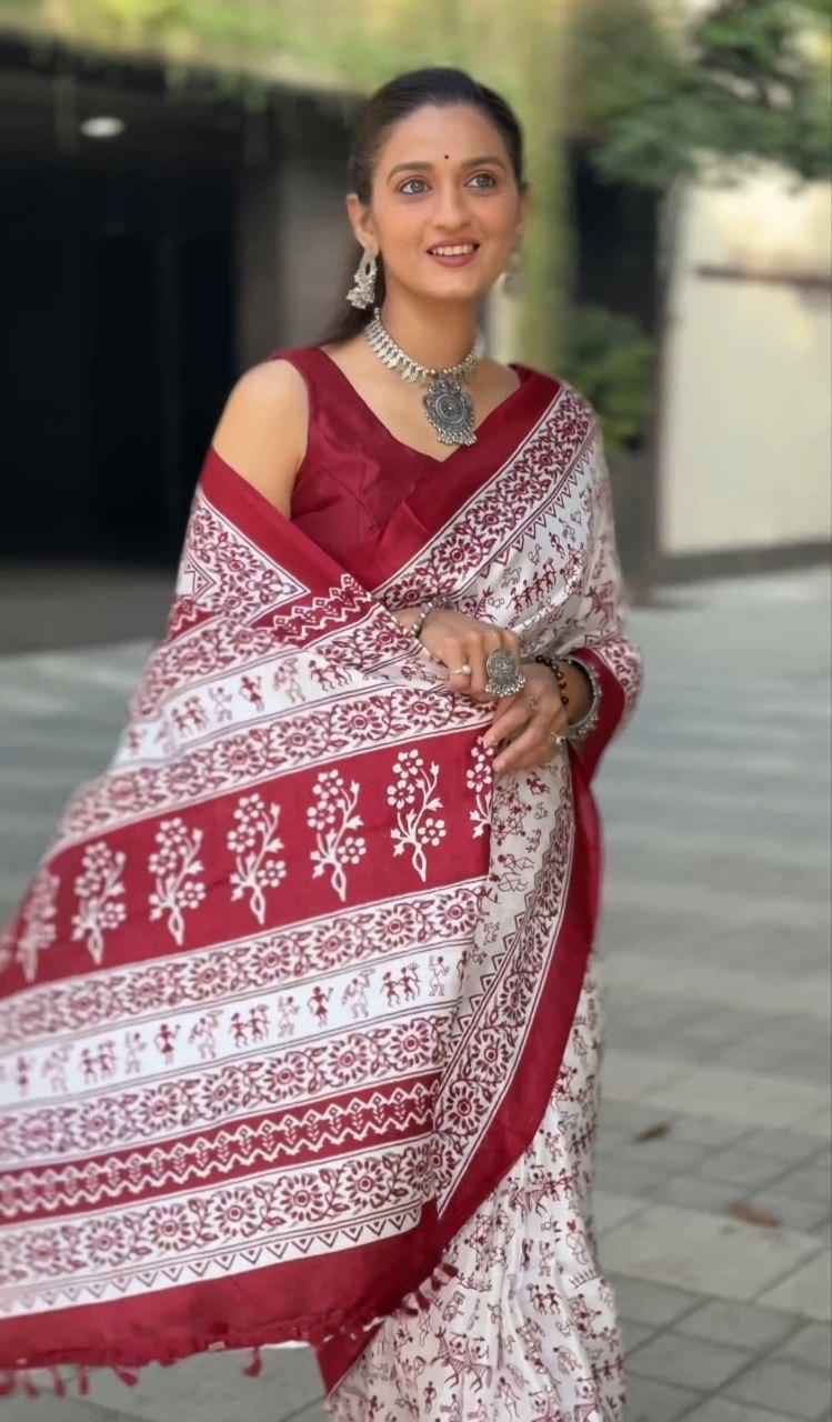 Lvsakhi Chaapa Silk Warli Print Saree