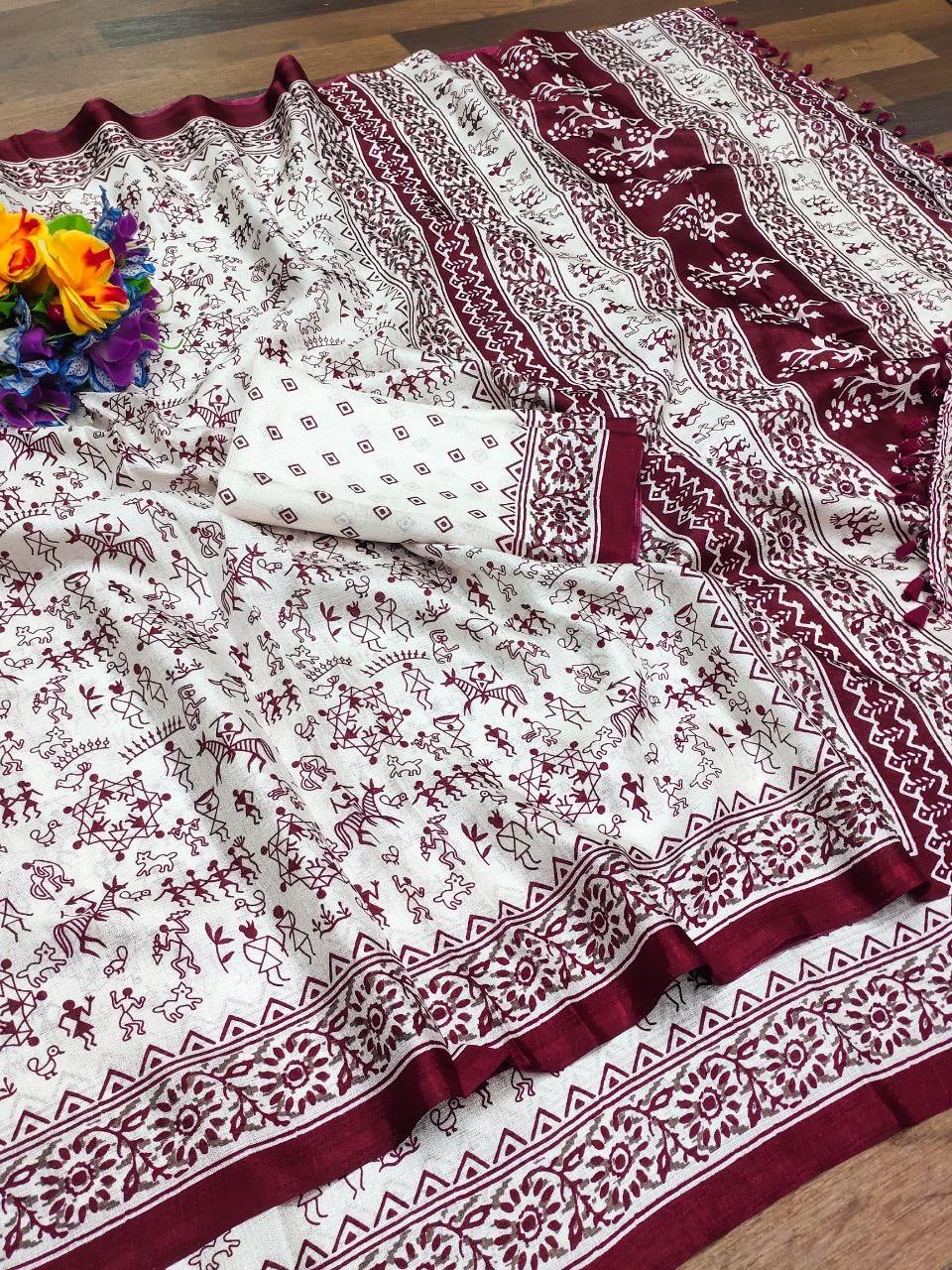Lvsakhi Chaapa Silk Warli Print Saree