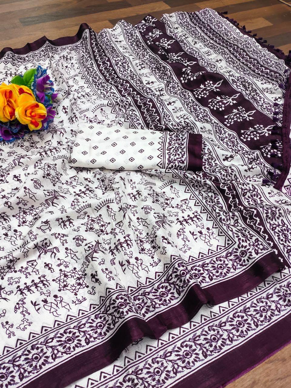 Lvsakhi Chaapa Silk Warli Print Saree