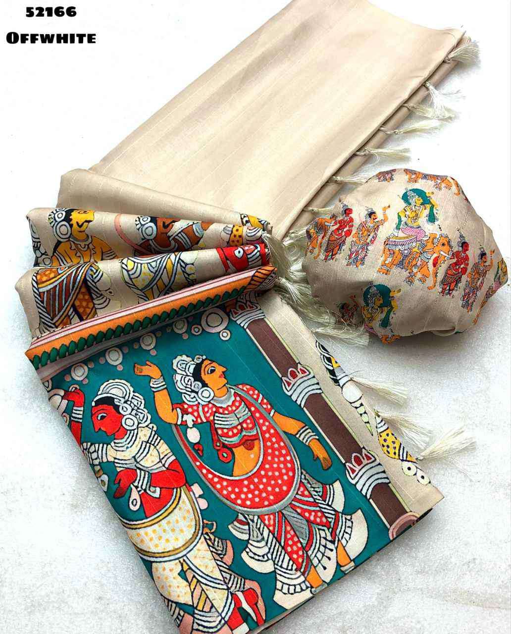 handloom Tussar silk kalamkari digital print comes tussle on pallu