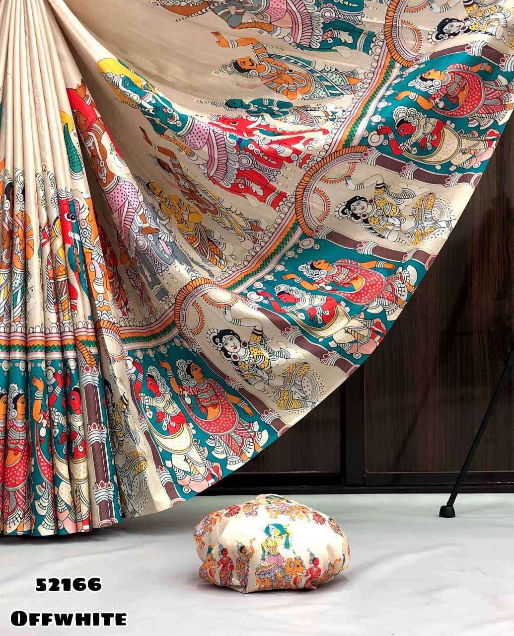 handloom Tussar silk kalamkari digital print comes tussle on pallu