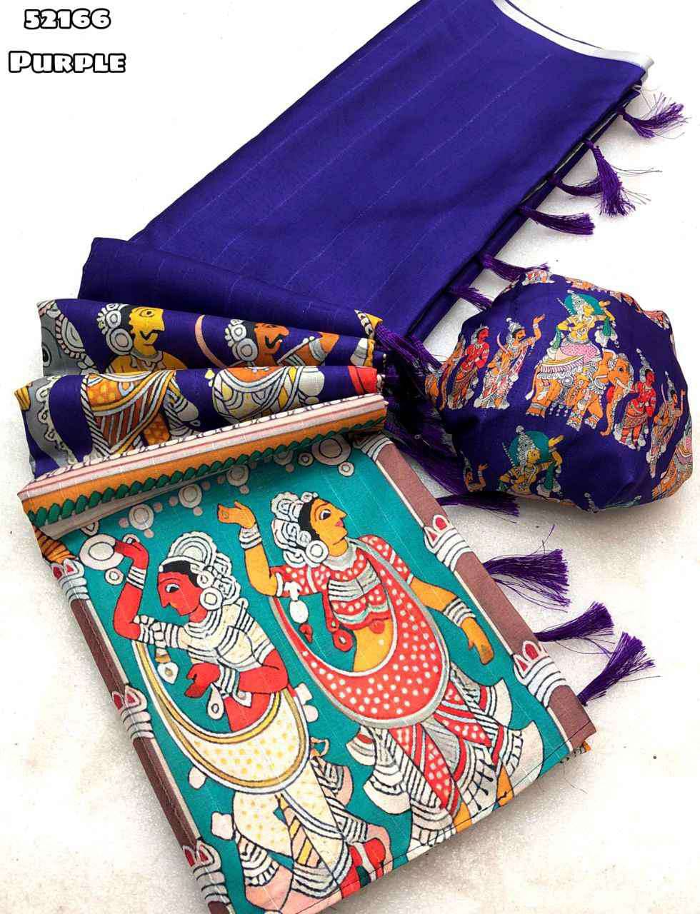 handloom Tussar silk kalamkari digital print comes tussle on pallu