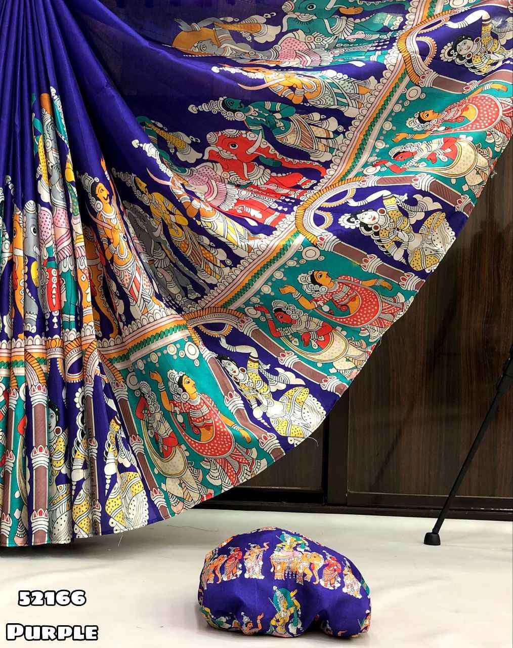 handloom Tussar silk kalamkari digital print comes tussle on pallu
