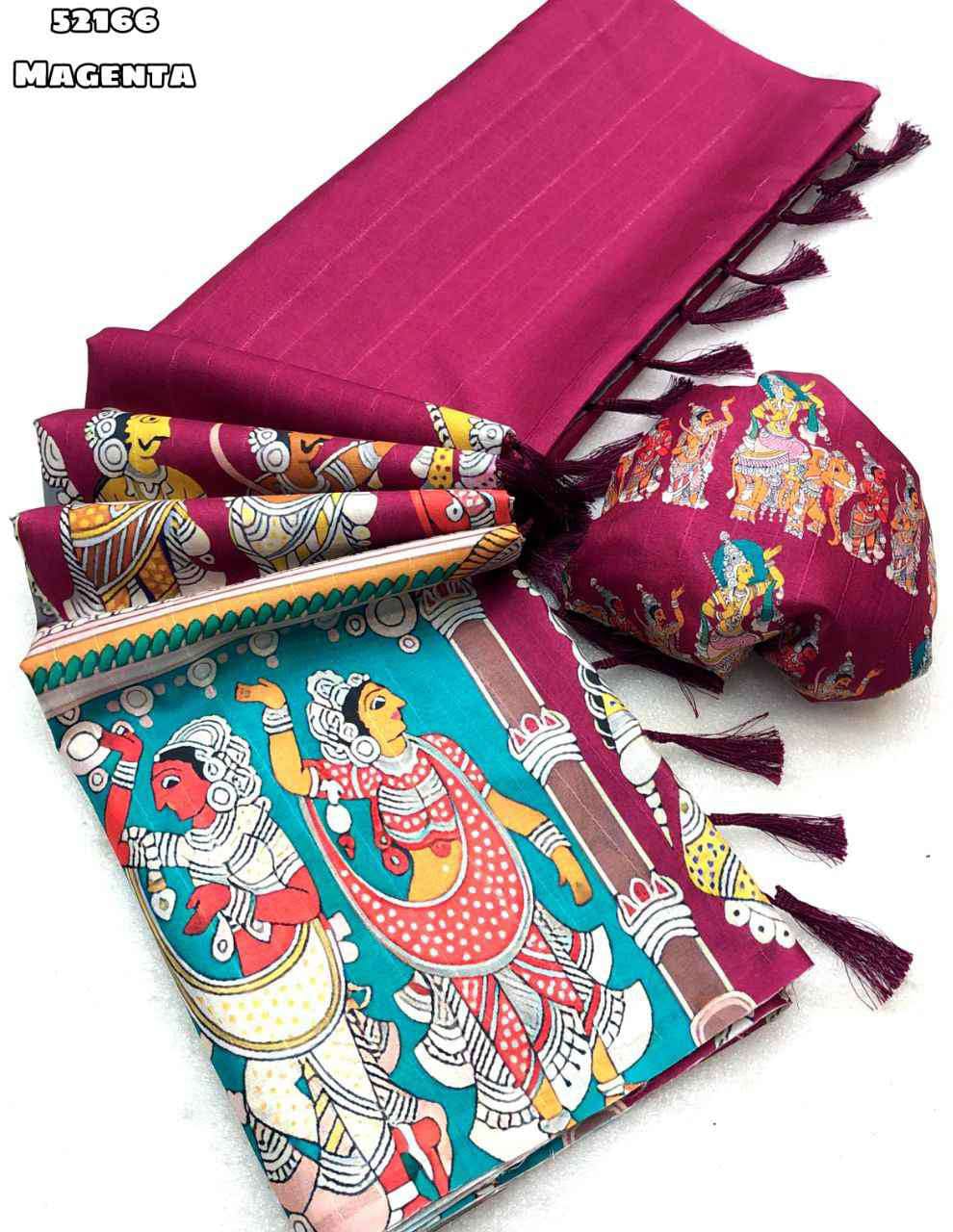 handloom Tussar silk kalamkari digital print comes tussle on pallu
