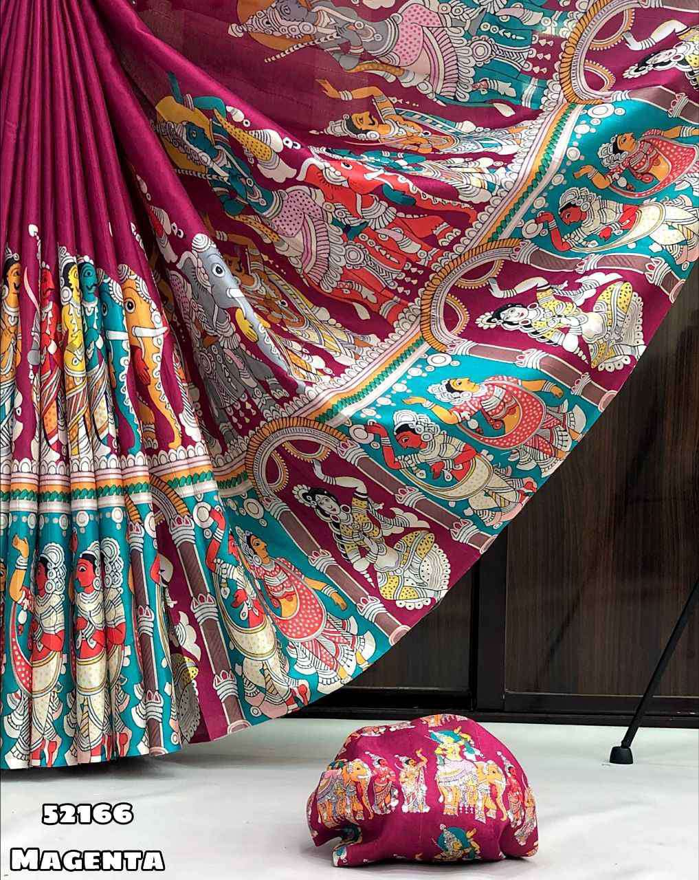 handloom Tussar silk kalamkari digital print comes tussle on pallu