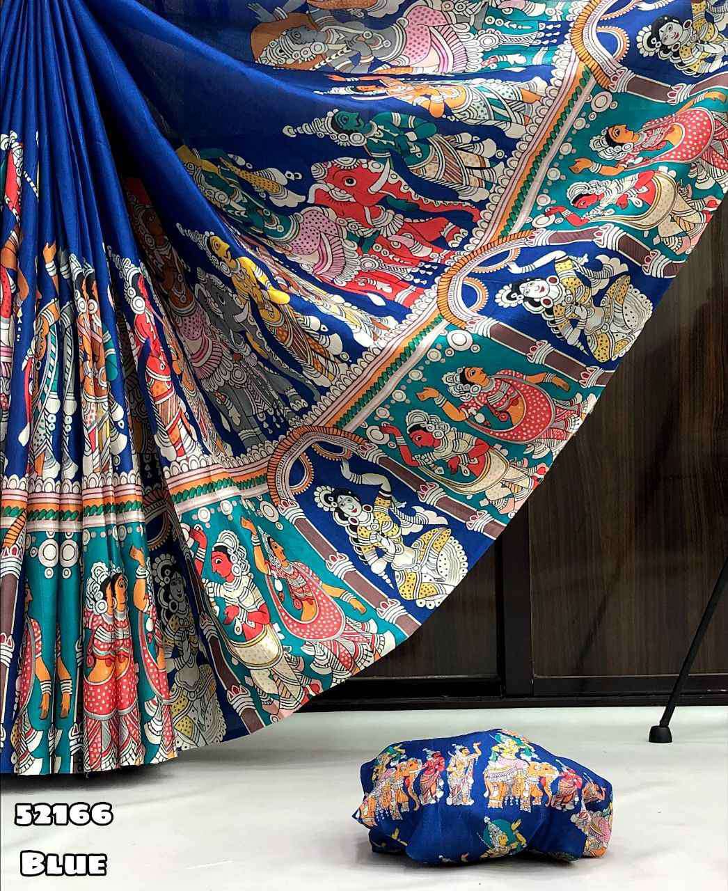 handloom Tussar silk kalamkari digital print comes tussle on pallu