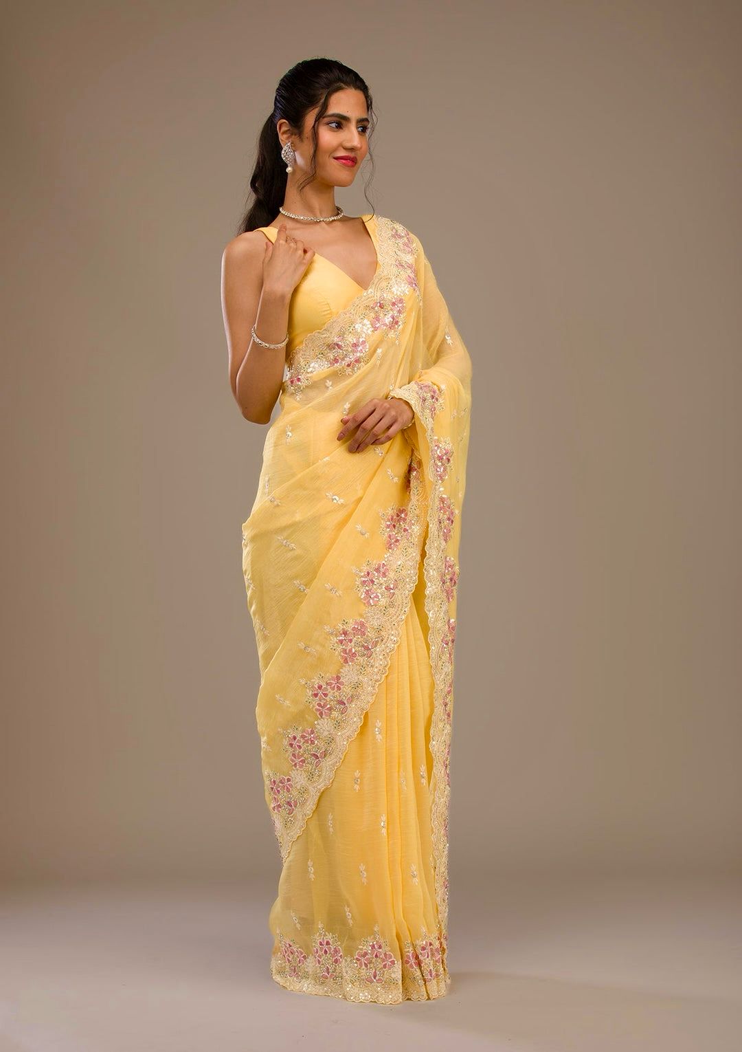 LV-SAKHI Heavy Embroidery Threads & Sequins Work With Fancy CutWork Border
