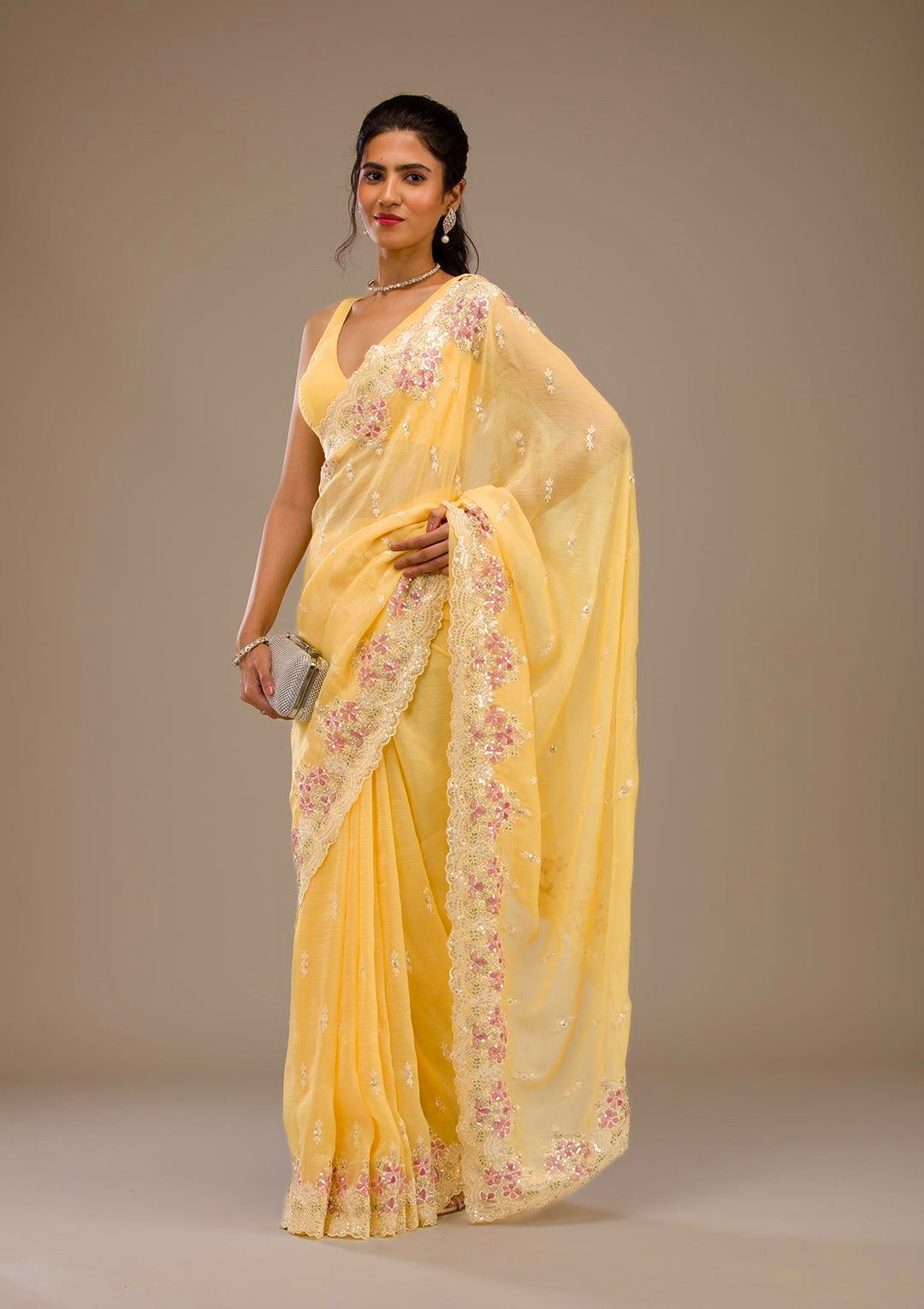 LV-SAKHI Heavy Embroidery Threads & Sequins Work With Fancy CutWork Border