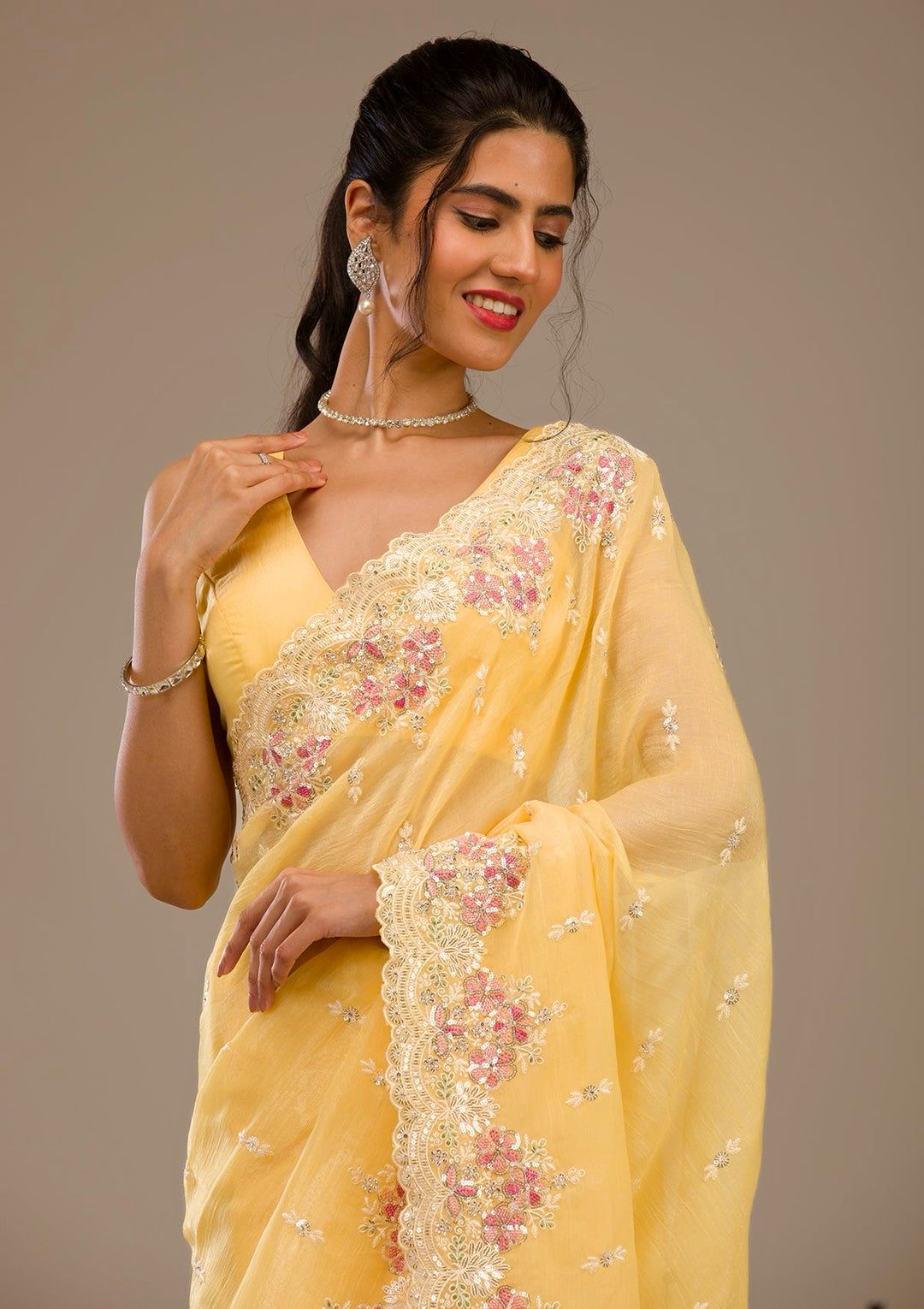 LV-SAKHI Heavy Embroidery Threads & Sequins Work With Fancy CutWork Border
