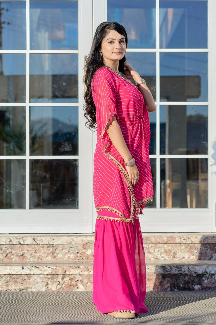 Gorgette Sharara Cord Set with Leheriya Print