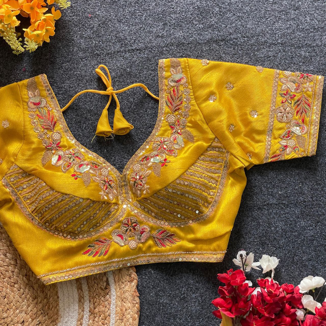 BEAUTIFUL HEAVY STARS & BEADS WORK SABYASACHI NEACK BRIDAL BLOUSE*