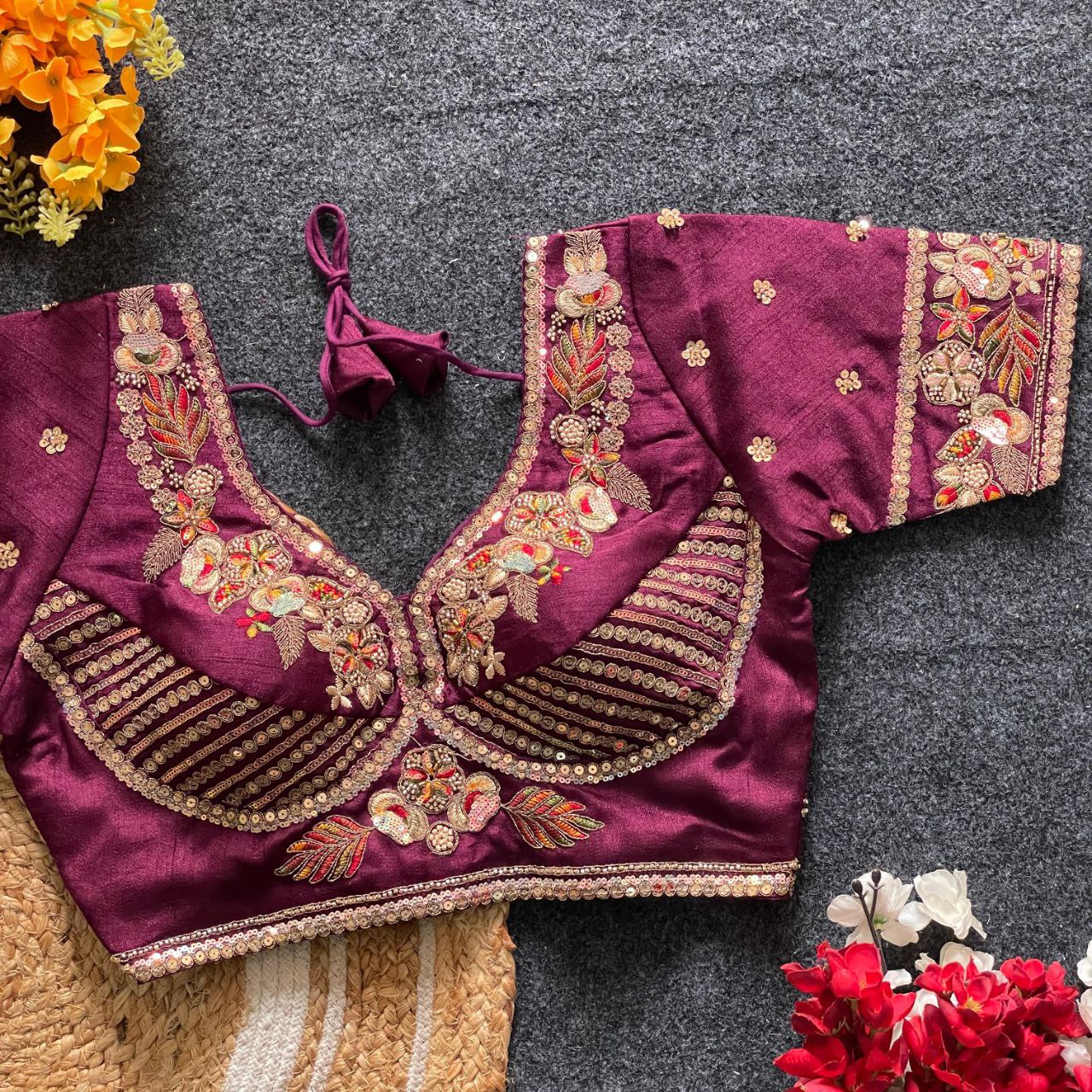 BEAUTIFUL HEAVY STARS & BEADS WORK SABYASACHI NEACK BRIDAL BLOUSE*