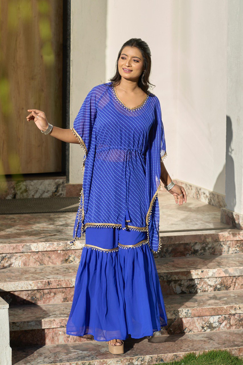 Gorgette Sharara Cord Set with Leheriya Print