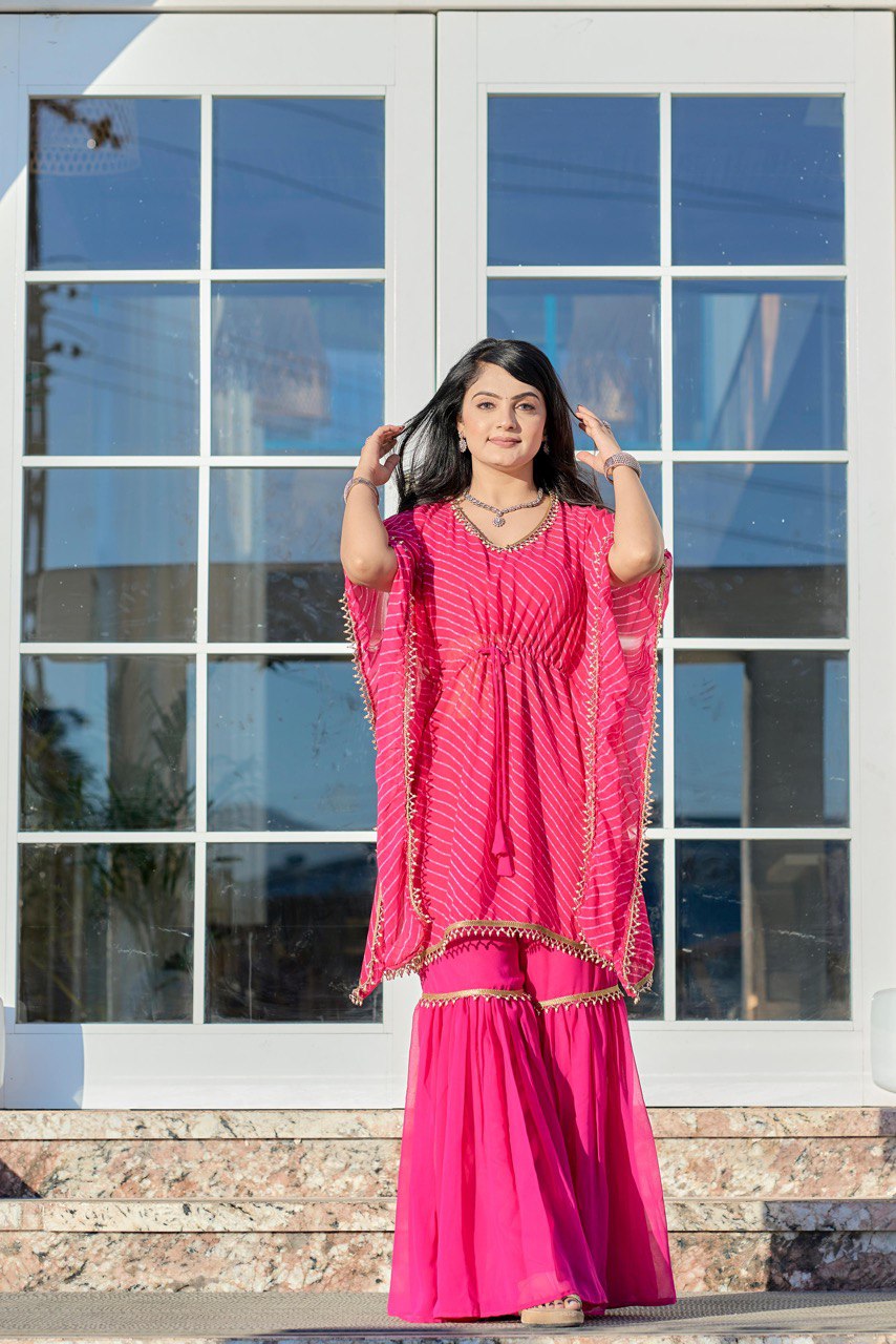 Gorgette Sharara Cord Set with Leheriya Print