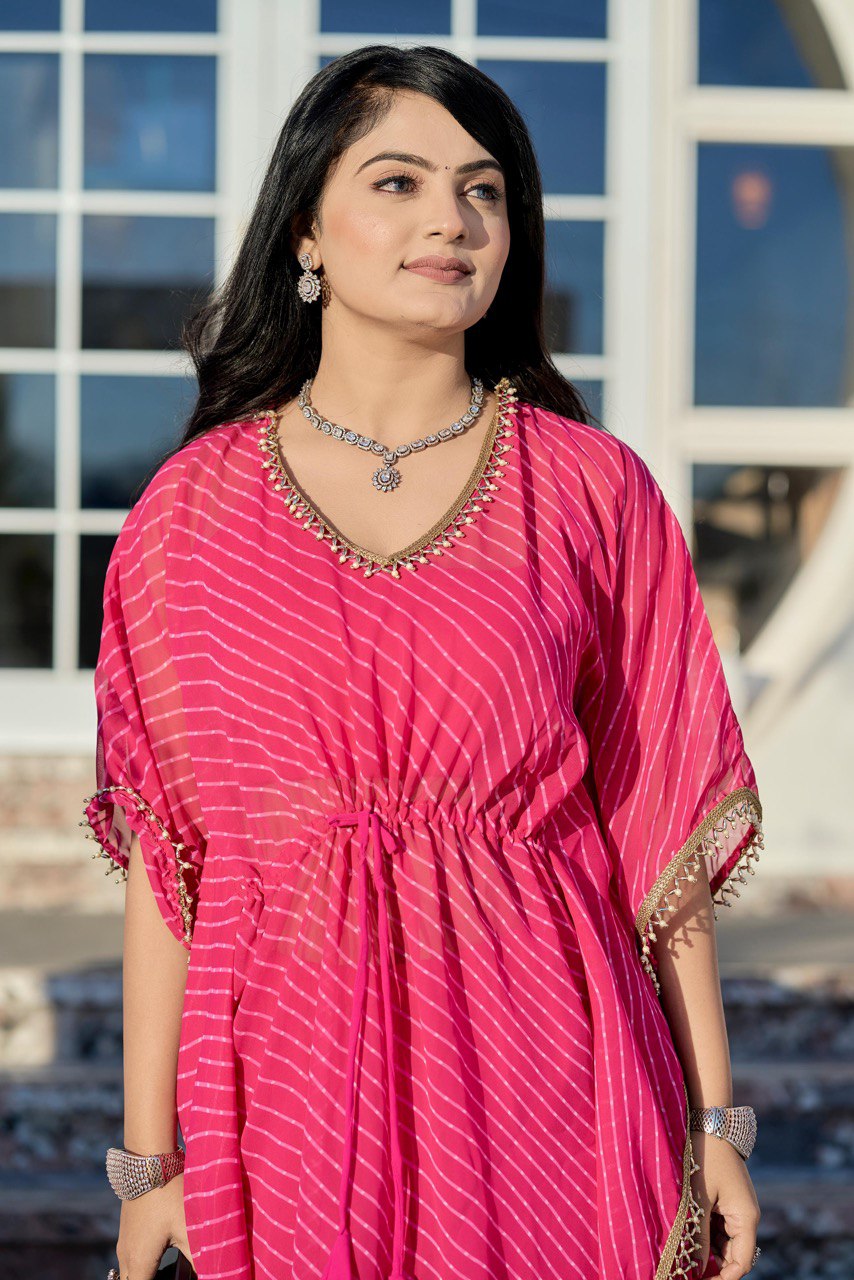 Gorgette Sharara Cord Set with Leheriya Print