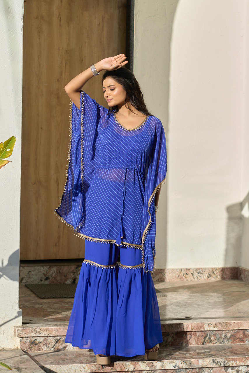 Gorgette Sharara Cord Set with Leheriya Print