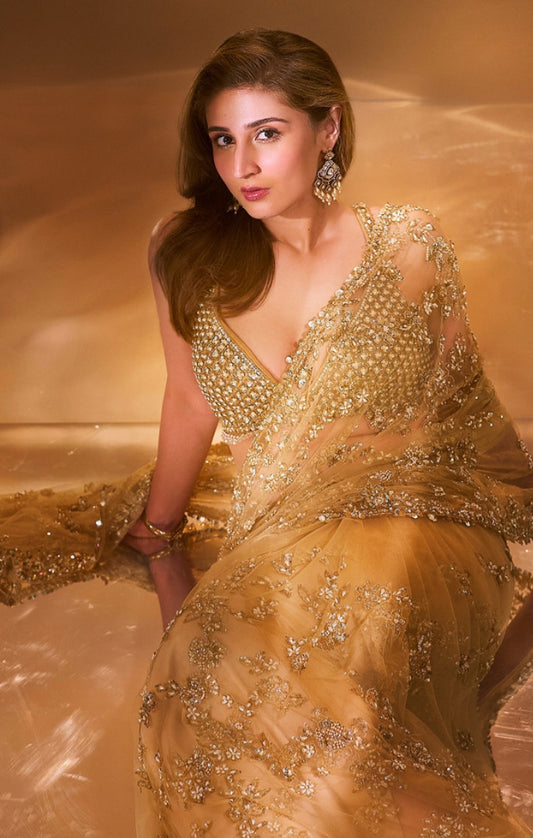 Gold Net Saree