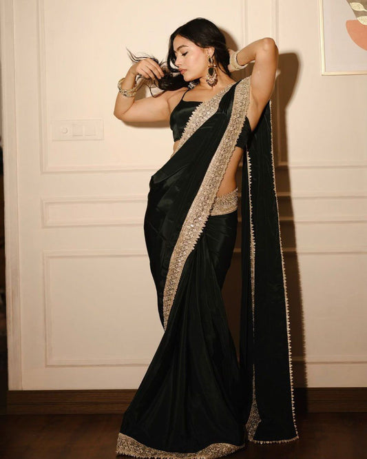 Heavy Embroidery Sequence & Coading Lace Border in Saree Work