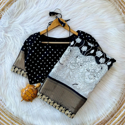 Kalamkariprint Soft Dola Silk saree