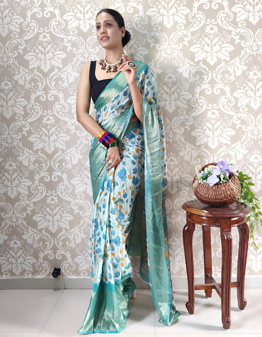 Heavy moss chiffon saree