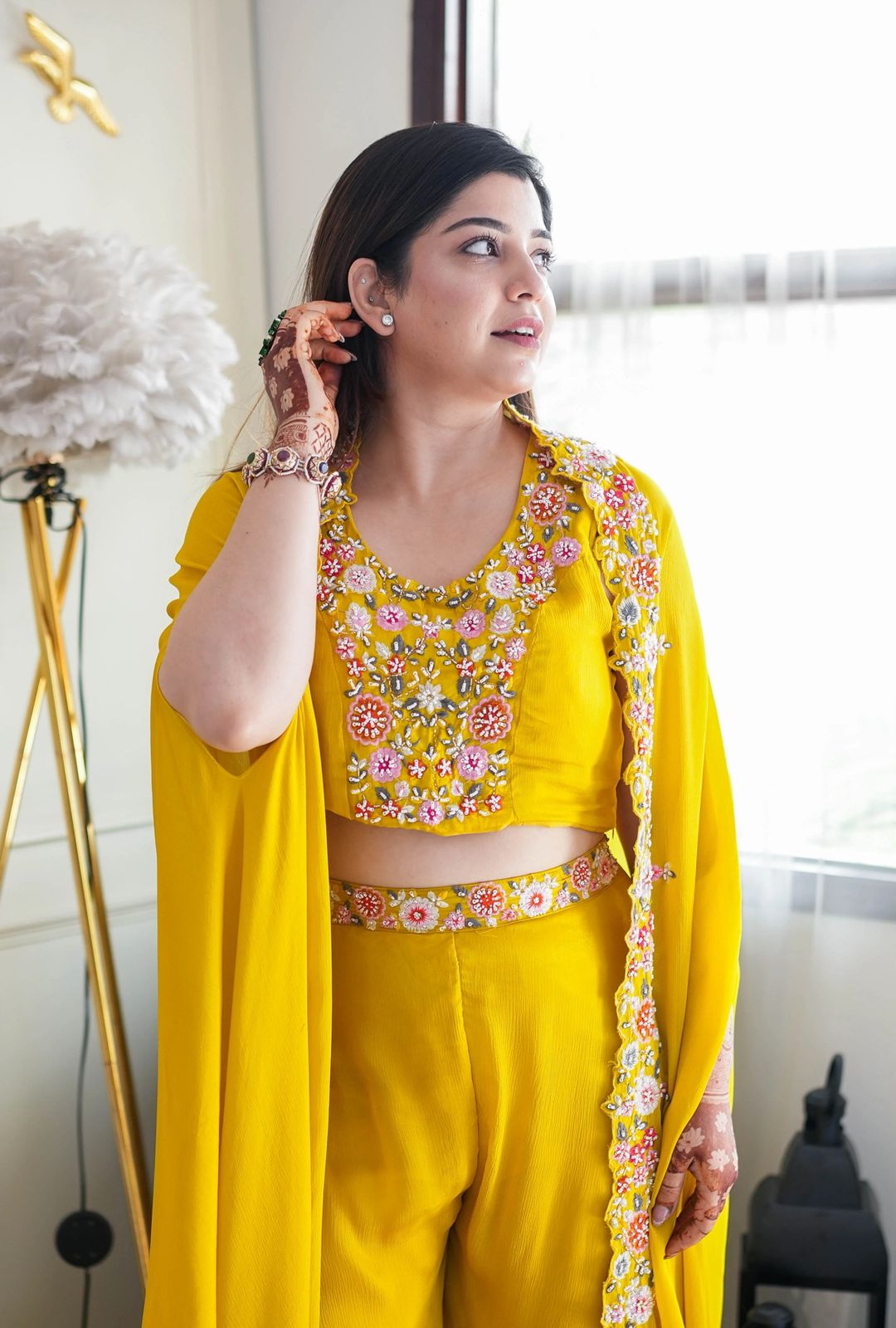 Lvsakhi Is Presenting Party Wear Style  Flaired Plazo  & Shrug Type Duppta