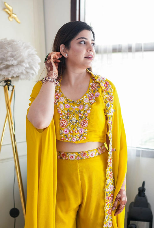 Lvsakhi Is Presenting Party Wear Style  Flaired Plazo  & Shrug Type Duppta